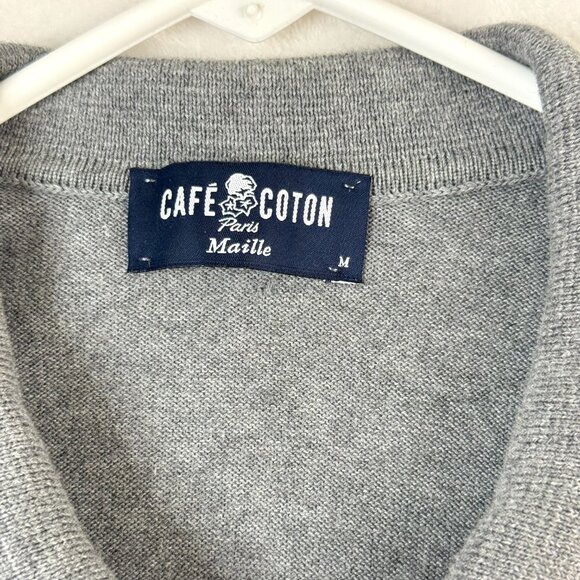 CAFE COTON Paris Portofino Preppy Collared Cotton Cardigan Sweater Mens L Gray - Picture 2 of 8